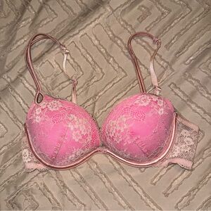 Victoria's Secret 34B Pink Floral Lace Push Up Bra Neon Sexy Little Things